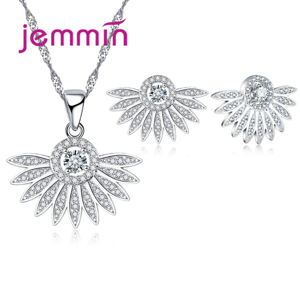 Top Quality 2020 Jewelry Sets Womens 925 Sterling Silver Full Clear CZ Crystal Pendant Necklace Stud Earrings Wedding Set