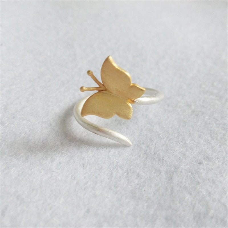 Top Quality Adjustable Size Ring 925 Sterling Silver Jewelry Gold Butterfly Female Opening Rings Creative Wholesale