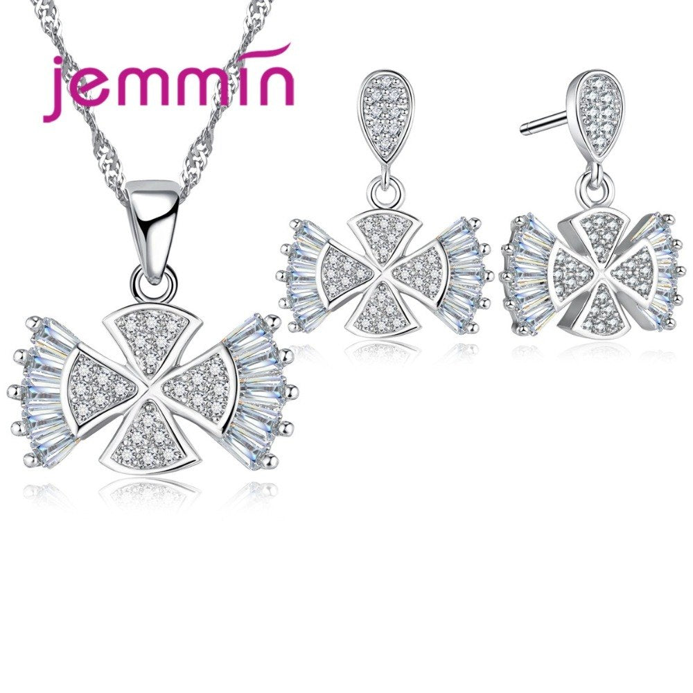 Top Quality New Fine Quality Geometric Party Jewelry Sets For Women 925 Sterling Silver Accessory Necklace Earrings Set