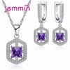 Top Quality Square Purple Crystal 925 Silver Bridal Wedding Jewelry Sets For Women Rhinestone Pendant Necklace Earrings