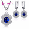 Top Quality Women Sterling Silver Blue Crystal Pendants Necklaces And Earrings Jewelry Sets For Engagement Femme Bijoux