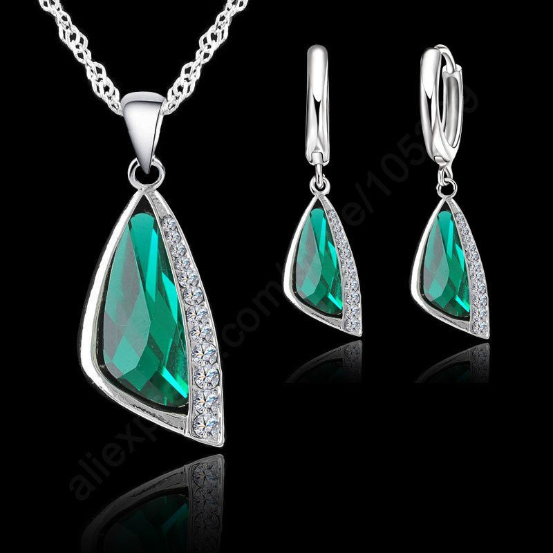 Trendy Jewelry Sets 925 Sterling Silver Cubic Zirconia Fashion Jewelry Necklace Pendant Earrings