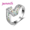 Trendy Jewelry Twist Pattern Crystal Finger Rings For Women 925 Sterling Silver Wedding Party White Fire Opal Ring