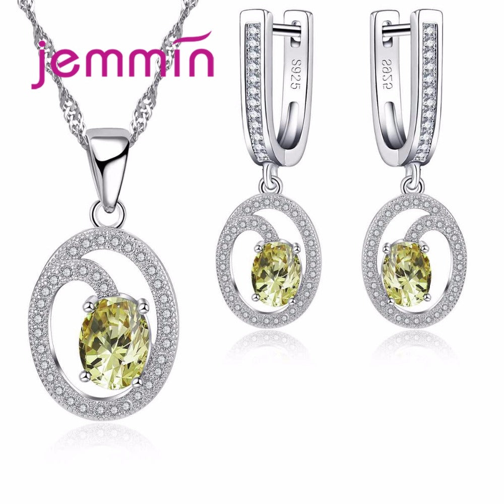 Trendy Pendant+ Necklace +Earrings Jewelry Sets 925 Sterling Silver Jewelry Fashion CZ Crystal for Women Wedding Party