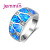 Valentine's D Gift Blue Opal Men Rings With Rhinestone Vintage S925 Sterling Silver Wedding Engagement Ring For Woman