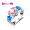 Valentine's D Gift for Girls Lover Stylish Blue Opal Band Pink CZ Crystal Stone Ring Real 925 Sterling Silver Jewelry