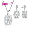 Vintage Hollow Out CZ Crystal Pendant Necklace Drop Earrings Set For Party Women 925 Sterling Silver Engagement Sets