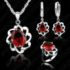 Vintage Wonen 925 Sterling Silver Jewelry Sets Hollow Out Austrian Crystal Pendant Necklaces Earrings Ring Brides Set
