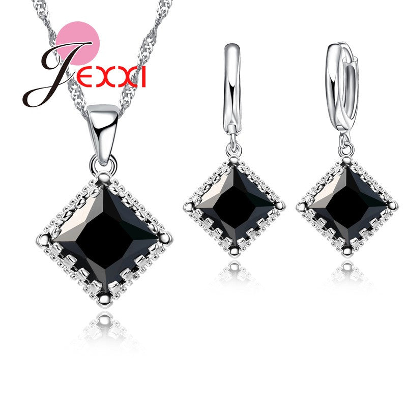 Women Pendants Necklace Earrings Set For Engagement Accessory Crystal Bridal Wedding Jewelry Sets 925 Silver Party Set