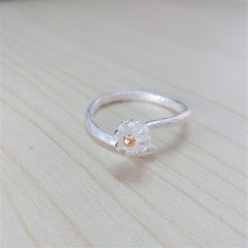 Women Silver Ring 925 Sterling Silver Jewelry with Buds Flower Opening Size Ring Female Creative Ethnic Fine Jewelry