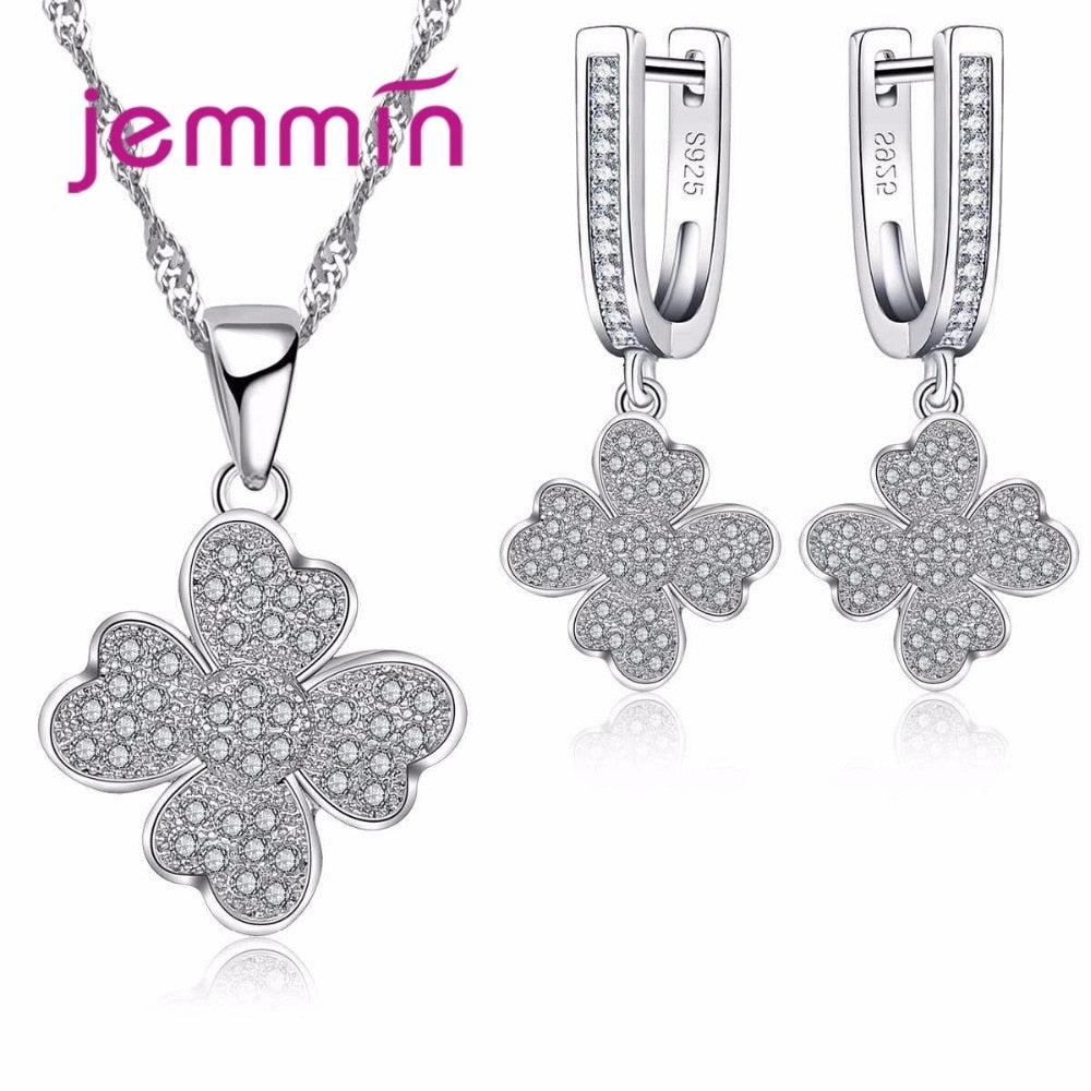 Women Wedding Jewelry Sets With Clear Micro Rhinestone 925 Sterling Silver Necklace And Earrings Set For Brides Bijoux