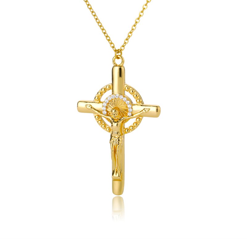 Jesus Cross Necklaces For Women Stainless Steel Gold Color Crystal Cross Pendant Necklace Religious Jewelry Gift collier femme