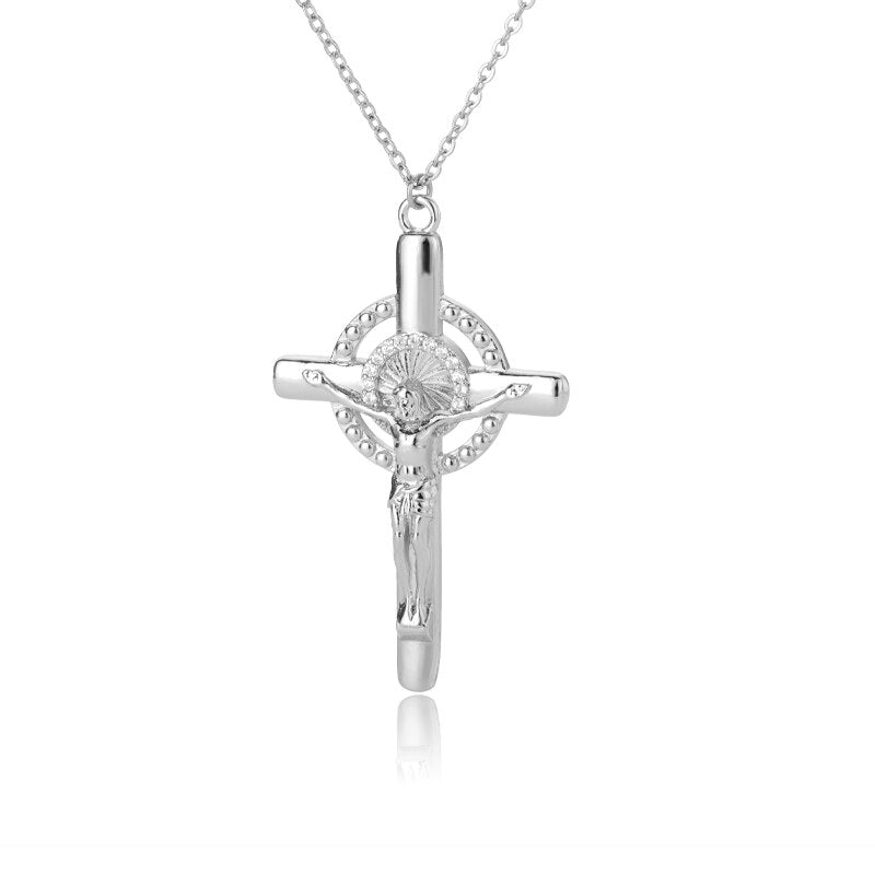 Jesus Cross Necklaces For Women Stainless Steel Gold Color Crystal Cross Pendant Necklace Religious Jewelry Gift collier femme