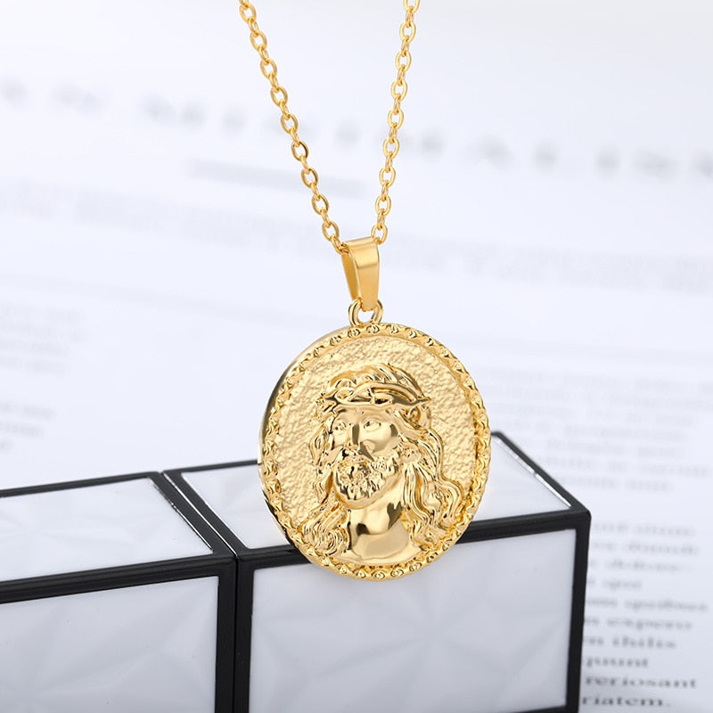 Jesus Pendant Necklace For Women Men Goth Gold Color Stainless Steel Vintage Necklace Pendant Boho 2023 Trend Aesthetic Jewelry