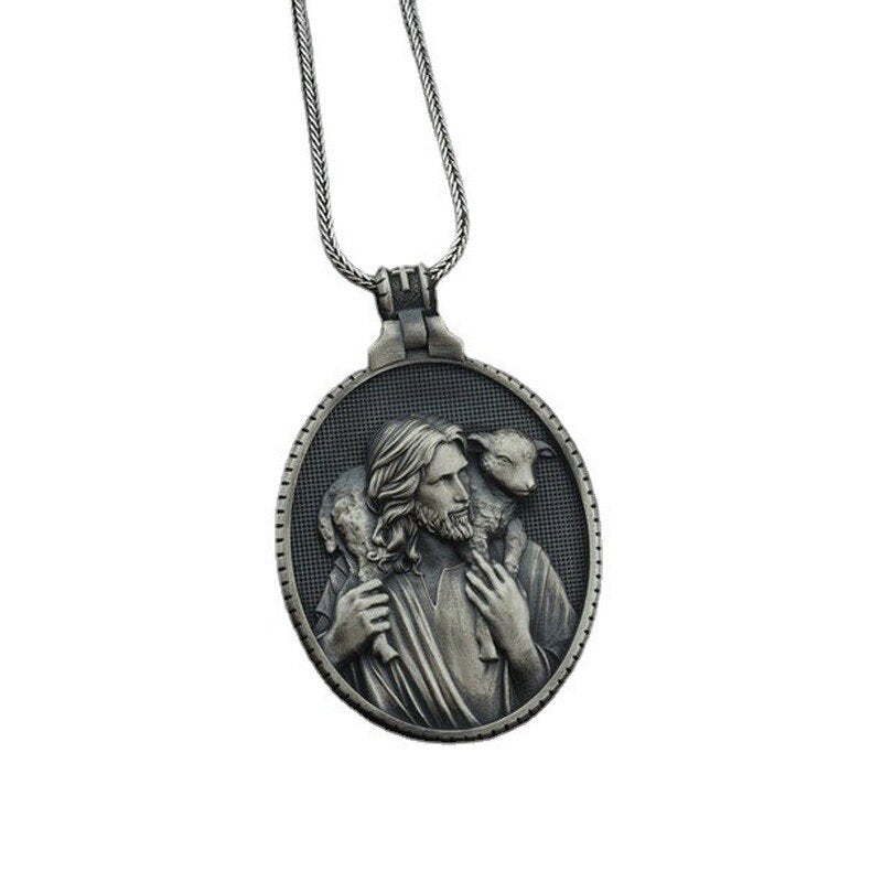 Jesus Shepherd Dog Pendant Men's Vintage Necklace Sweater Chain