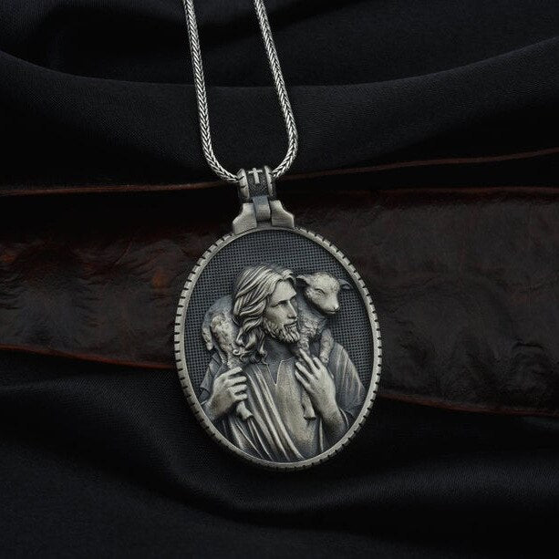 Jesus Shepherd Dog Pendant Men's Vintage Necklace Sweater Chain