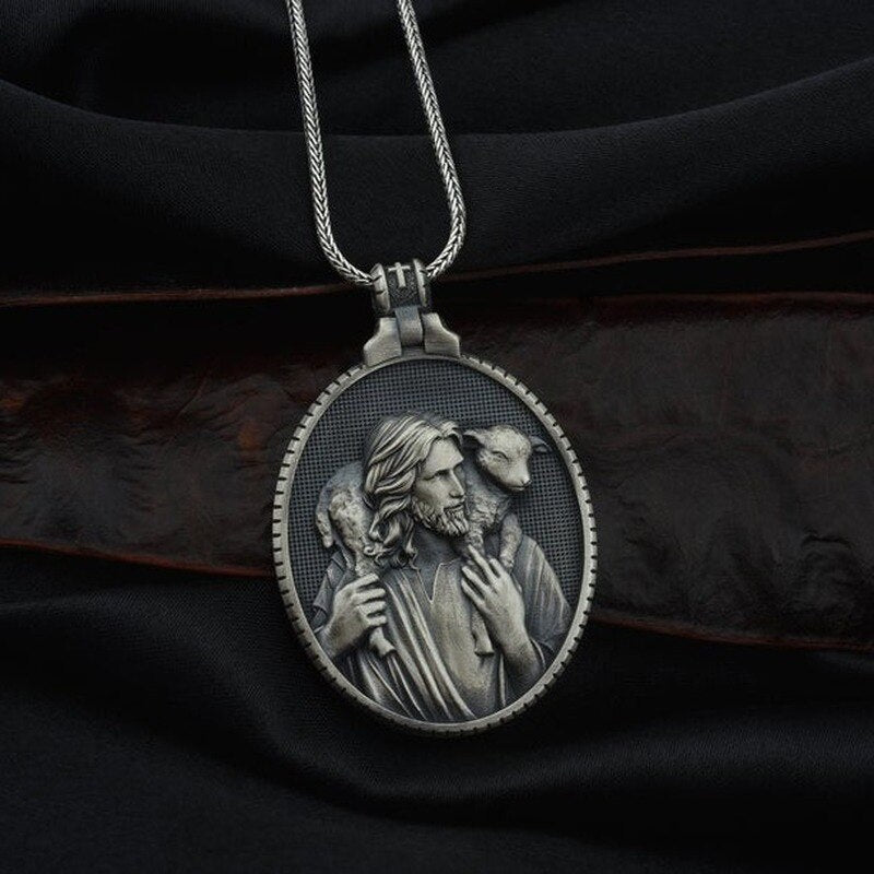 Jesus Shepherd Dog Pendant Men's Vintage Necklace Sweater Chain