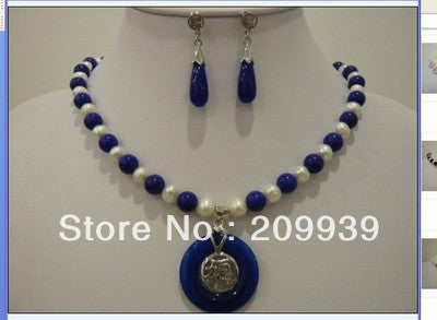 Jewellery white pearl blue jade earrings pendant necklace fine jewelry