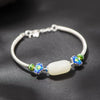 Jewelry 925 Silver Bracelet Cloisonne Enamel Lotus Flower Inlaid Hetian Jade Beads Sterling Silver Bracelet