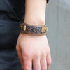 Jewelry  Men Genuine Leather Punk Bracelets Casual Alloy Totem Retro Brown Wide Wrap Buckle Rivet Charm Men Women Bangle Jewelry