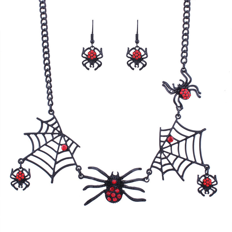 Jewelry Sets Black Spider Halloween Jewelry Set for Women Rhinestone Black Chain Choker Necklace Spider Dangle Earrings Sets