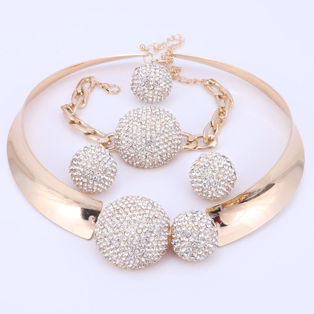 Jewelry Sets For Women Gold Color Wedding Party Bridal Accessories Necklace Earrings Set Fashion Crystal Pendant Costume