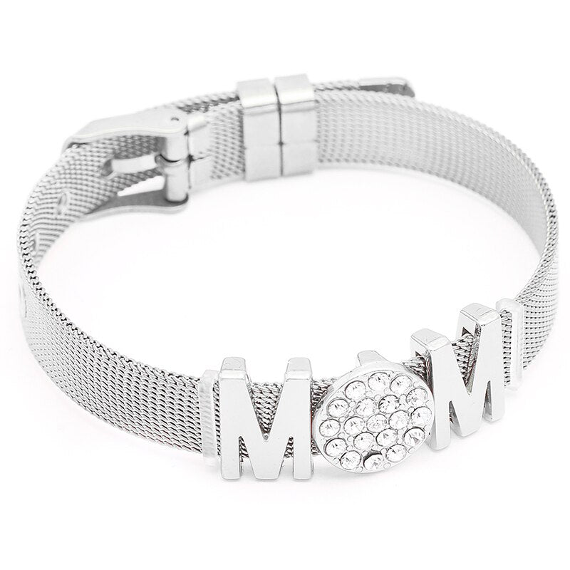 Jewelry Silver Color Stainless Steel Mesh Bracelets Bangles with Love Heart Slide Charms Bracelets for Women Lover Gift