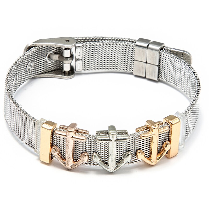 Jewelry Silver Color Stainless Steel Mesh Bracelets Bangles with Love Heart Slide Charms Bracelets for Women Lover Gift
