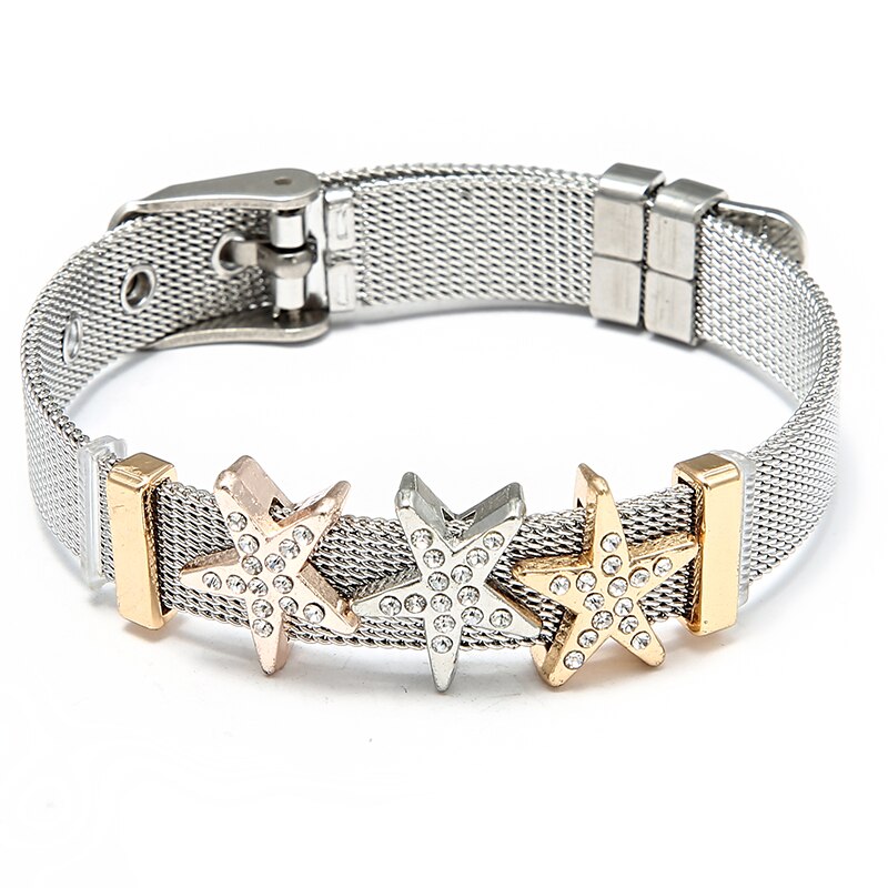 Jewelry Silver Color Stainless Steel Mesh Bracelets Bangles with Love Heart Slide Charms Bracelets for Women Lover Gift
