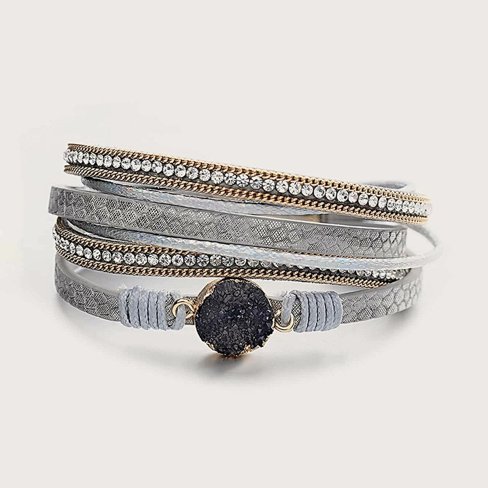 Jewelry Women Elegant Bracelet Resin Stone Charm Leather Bracelets Boho Multilayer Braided Wrap Bracelet Female Jewelry