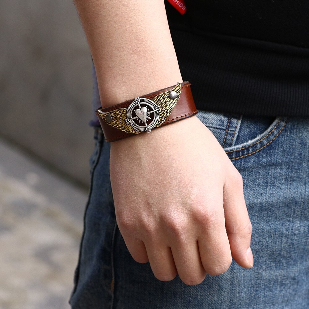 Jewelry Women Herat Leather  Bracelet Black Brown Vintage Style Bracelet Peaceful Faith Jewelry Punk Wristband for Men's Jewelry