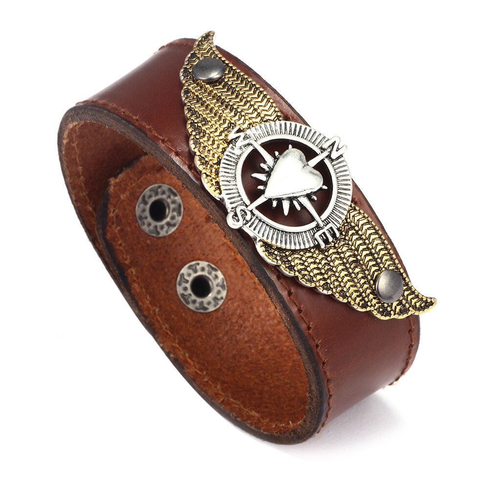 Jewelry Women Herat Leather  Bracelet Black Brown Vintage Style Bracelet Peaceful Faith Jewelry Punk Wristband for Men's Jewelry