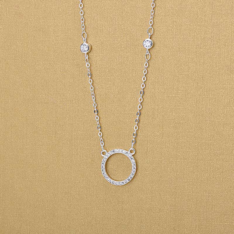 Jewelry Zircon Simple 30% Silver Plated Charms Necklaces Women Round Pendant Link Chain Necklaces Woman Female Circle Girl Gift