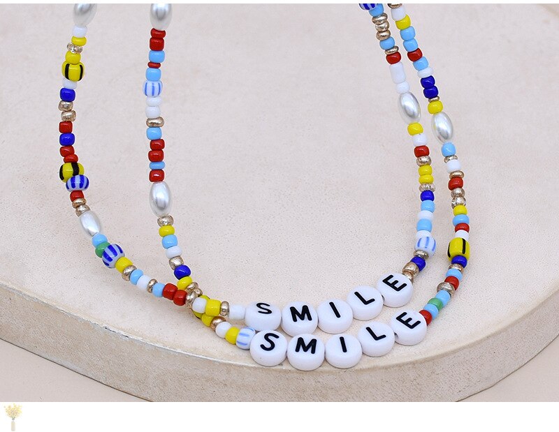 Jewelry shaped pearl letter clavicle chain multi-layer combination stacking colored millet bead women necklace female