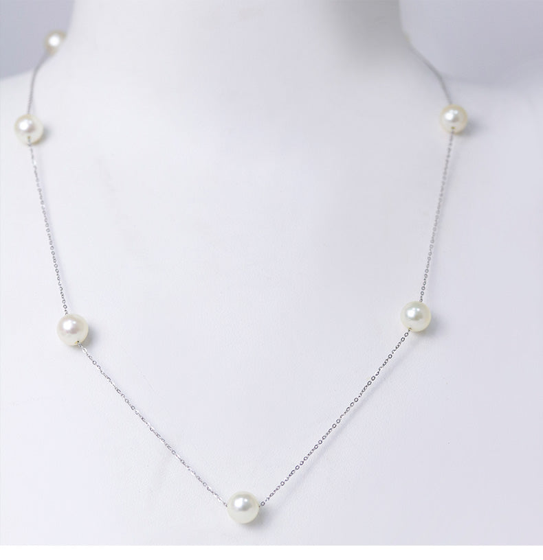 Jewelry solid 18k white gold real natural 7-7.5mm Akoya pearl pendant snake chain necklace for women best gift Z400003