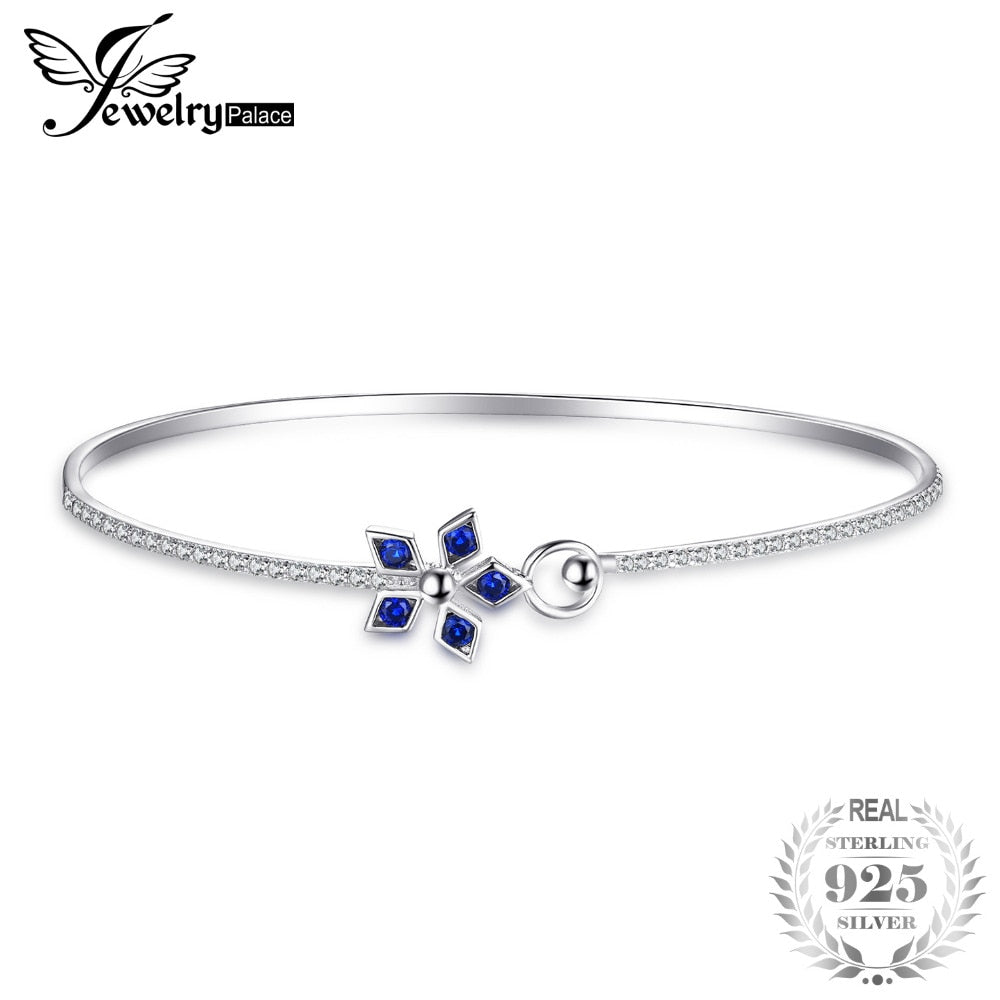 1.1ct Created Blue Spinel Flower Bracelets Bangles For Women Charms 925 Sterling Silver High Quality Fine Jewelry