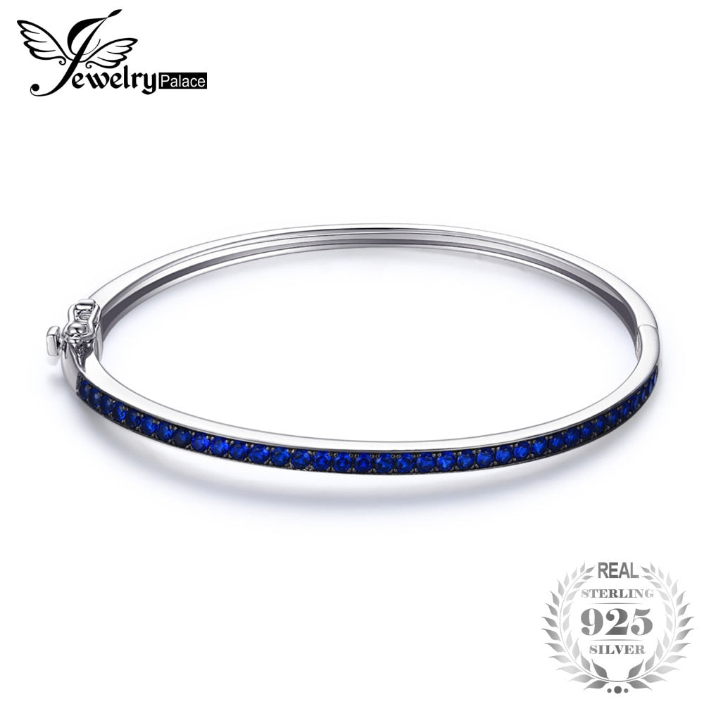 1.8ct Created Blue Spinel Bangle Bracelet 925 Sterling Silver Romantic Jewelry Accessories Gifts For Monther Hers