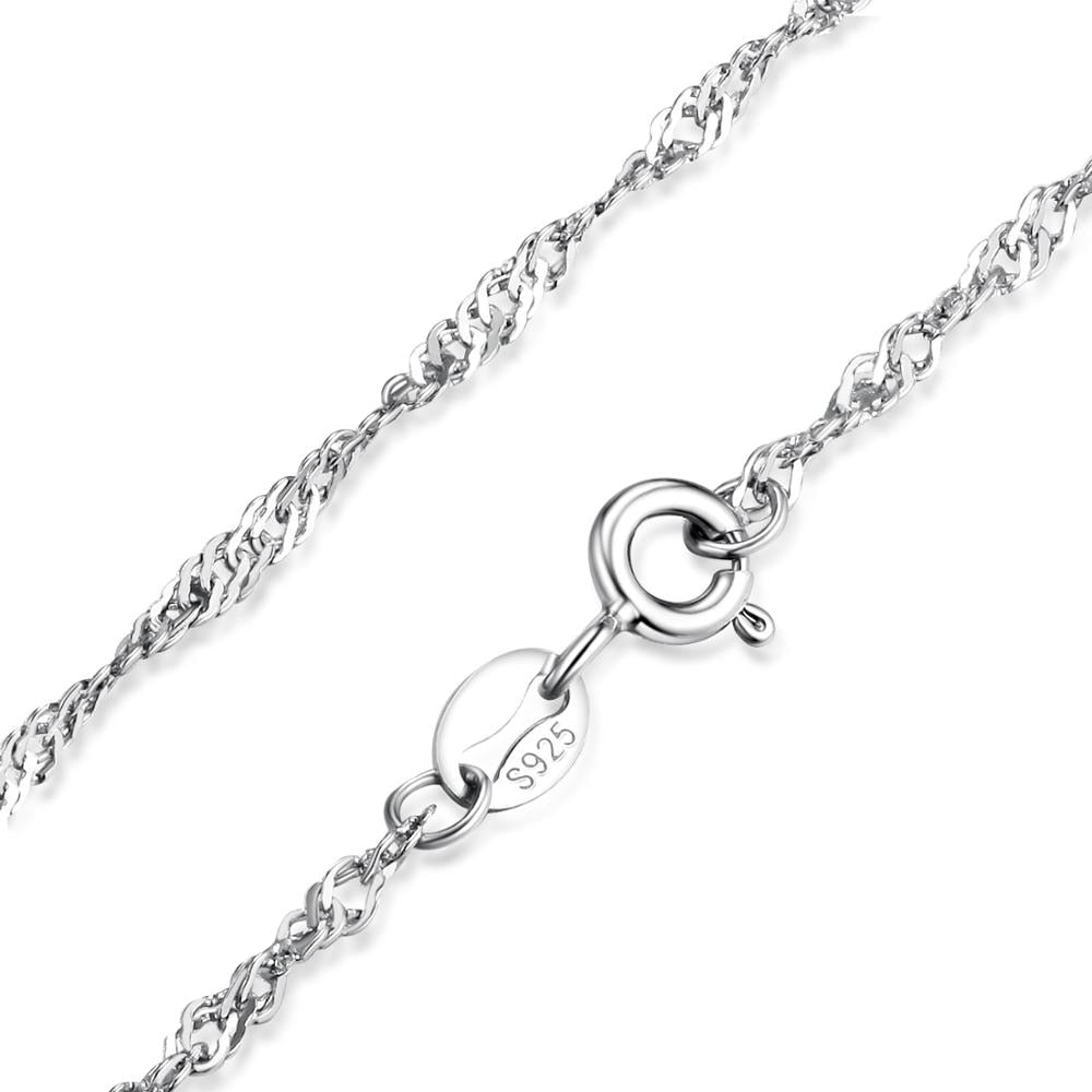 100% Genuine 925 Sterling Silver Necklaces Classic Basic Silver Chains Lobster Clasp Adjustable Fashion Jewelry