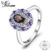 1ct Genuine Smoky Quartz Sky Blue Topaz Amethyst Cluster Ring 925 Sterling Silver Vintage Gift For Women Jewelry