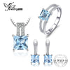 2.8ct Princess Cut Sky Blue Topaz Wedding Anniversary Ring Pendant Necklace Hoop Earrings 925 Silver Jewelry Sets