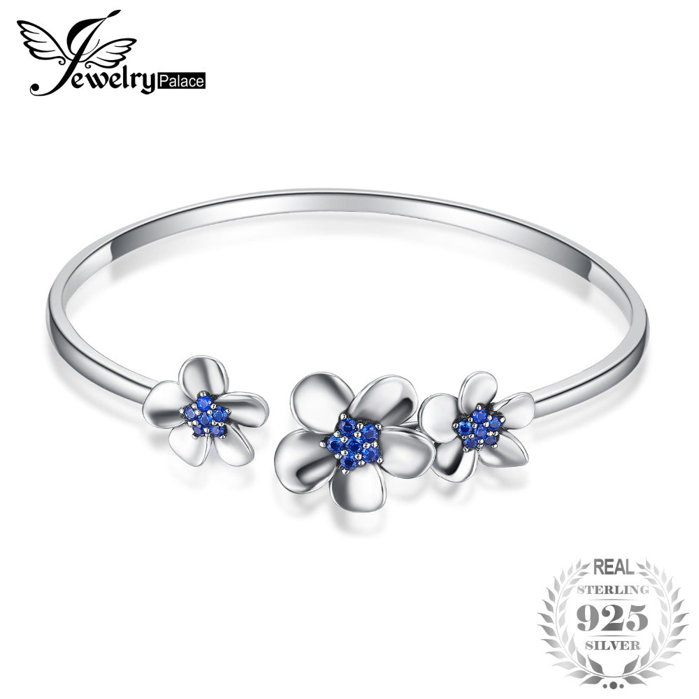 3 Sleek Daisy 0.5ct Created Blue Spinal Adjustable Cuff Bracelet 925 Sterling Silver 2020 Hot Selling Sweet Women