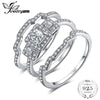3 Stone Princess Cut CZ Anniversary Promise Wedding Band Engagement Ring Bridal Sets 925 Sterling Silver
