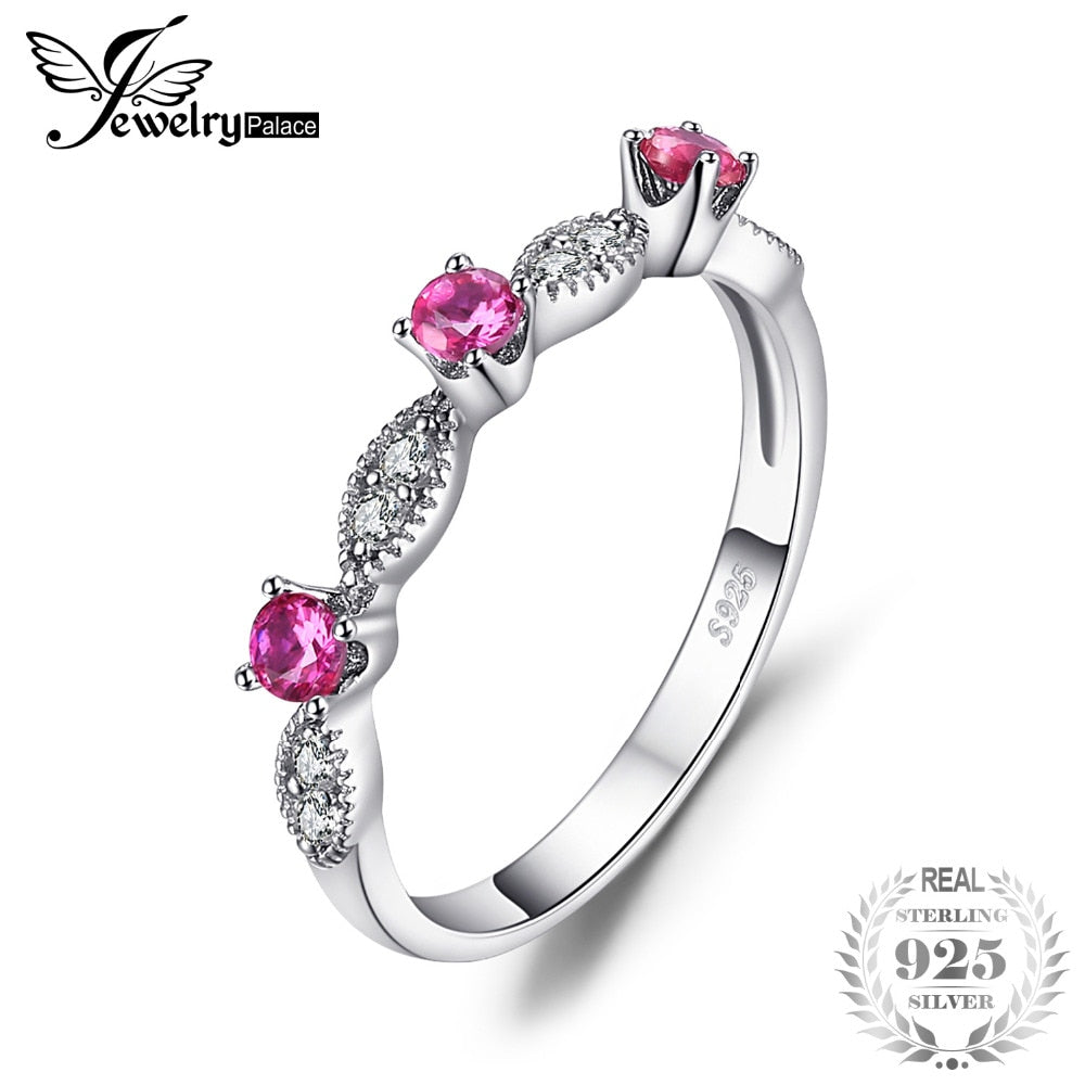 3 Stone Round 0.45ct Created Ruby Engagement Wedding Rings For Women 925 Sterling Silver 2020 Fashion Fine Jewelry