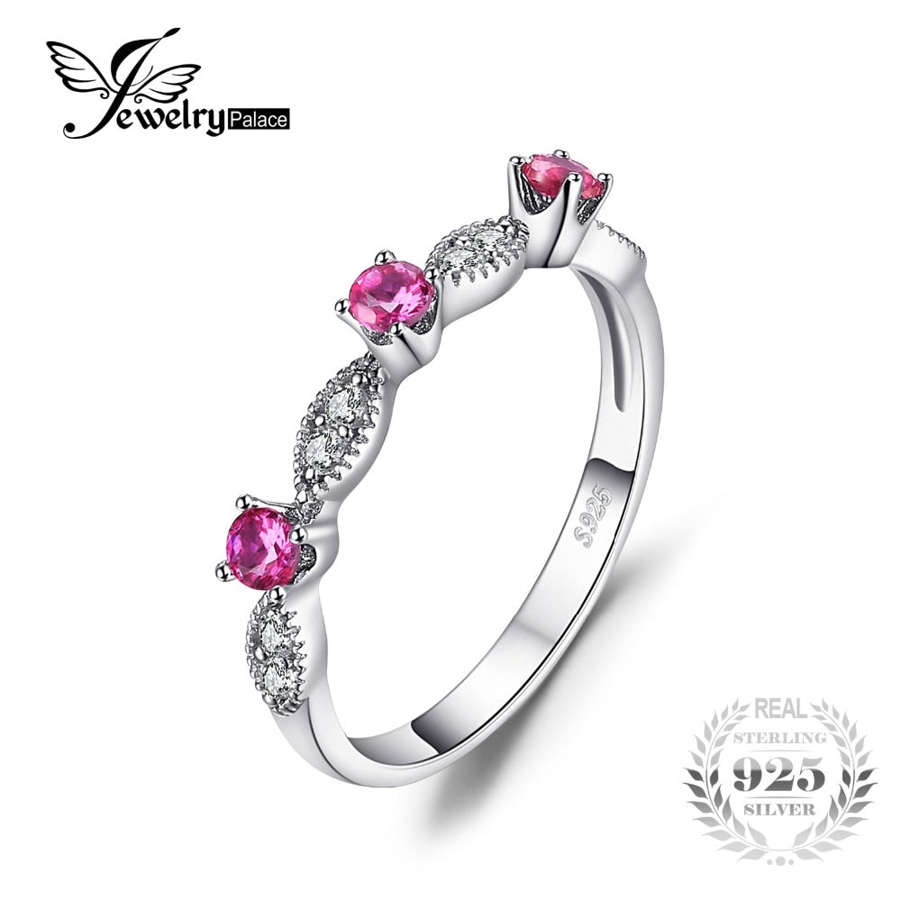 3 Stone Round Created Ruby Engagement Wedding Rings For Women 925 Sterling Silver 2020 Fashion Fine Jewelry