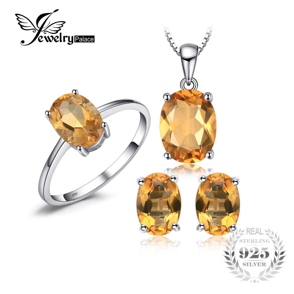 4.2 ct Natural Citrine Ring Earrings Pendant Necklace Jewelry Sets S925 Sterling Silver Jewelry for Women Jewelry