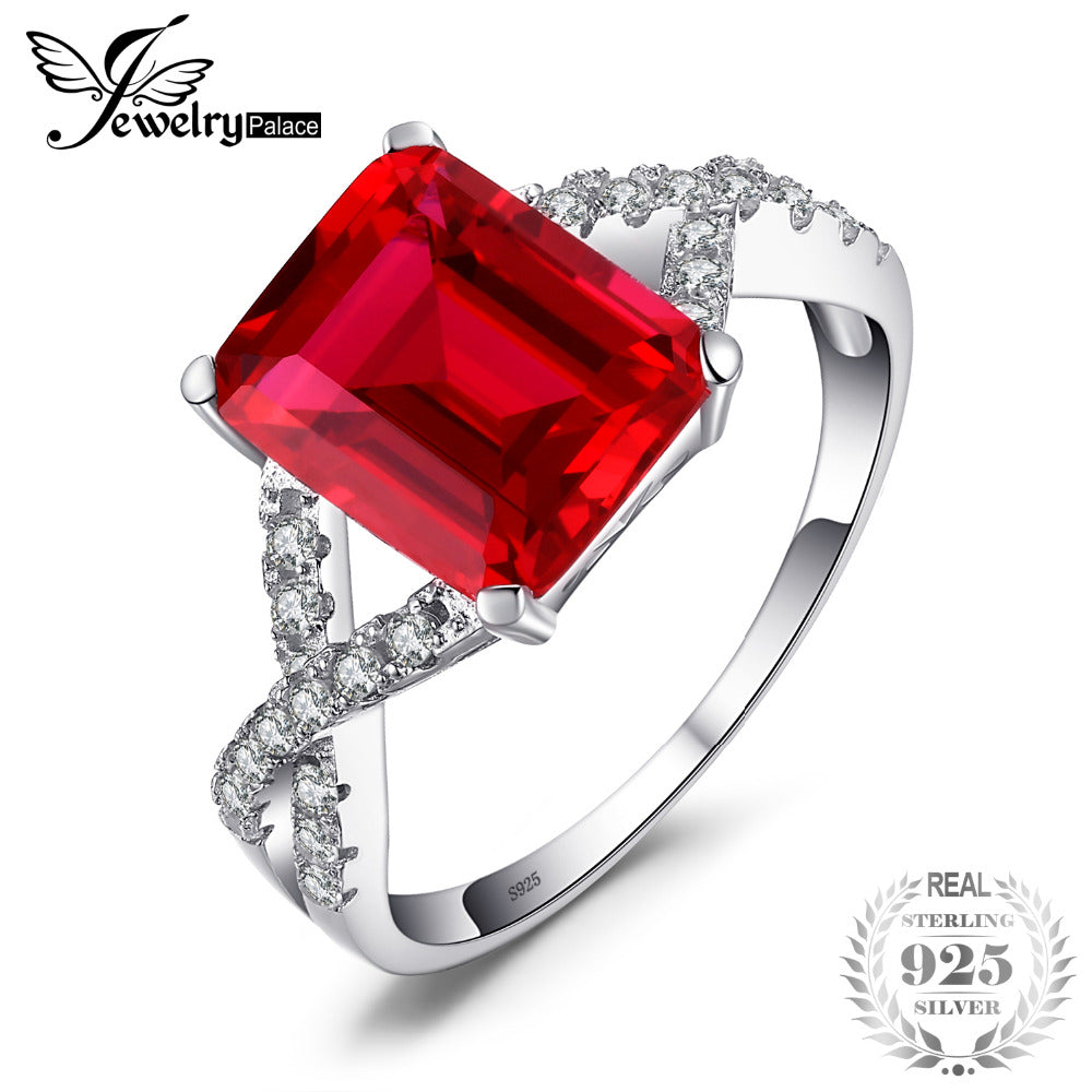 4.6ct Red Created Ruby Ring For Women Real 925 Sterling Silver Statement Fine Jewelry for Women Fashion On Sale