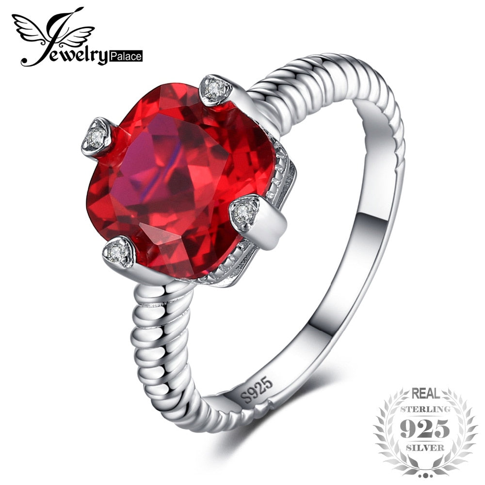 4.76ct Square Created Ruby Satement Ring 925 Sterling Silver Wedding Rings for Women Fashion Brand Luxury Jewelry