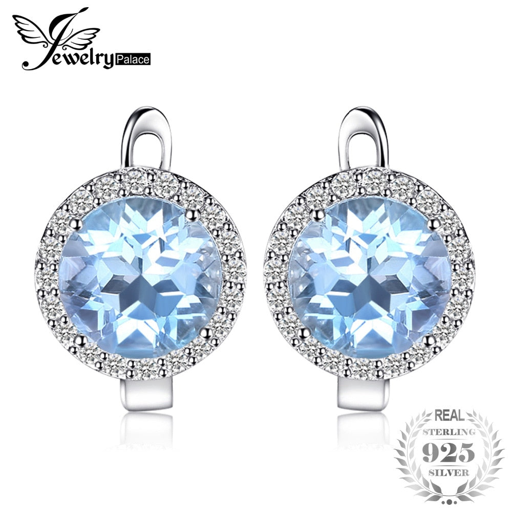5.4ct Natural Sky Blue White Topaz Clip Earrings Genuine 925 Sterling Silver Jewelry For Women Fashion Gift