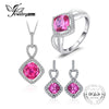 5.8ct Cushion Created Pink Sapphire Halo Ring Dangle Earrings Pendant Necklace Jewelry Sets 925 Sterling Silver