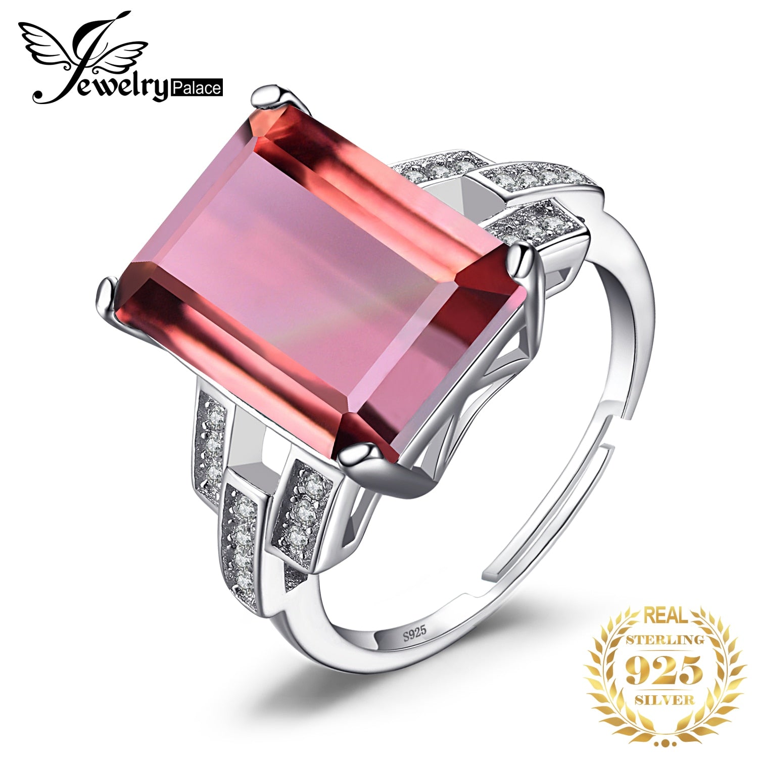 JewelryPalace 6ct Emerald Cut Nano Simulated Zultanite Color Change Diaspore Open Adjustable Cocktail Ring 925 Sterling Silver